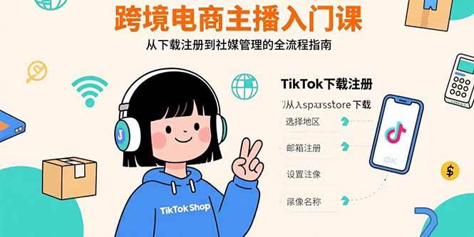 （15708期）跨境电商主播入门课，TikTok下载注册，支付工具配置，社媒账号管理全流程-轻合创