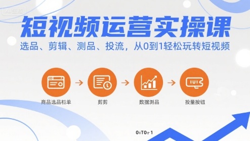 短视频运营实操课，选品、剪辑、测品、投流，从0到1轻松玩转短视频-轻合创