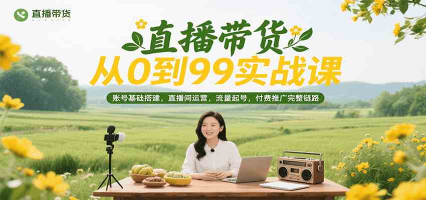 直播带货从0到99实战课，账号基础搭建，直播间运营，流量起号，付费推广完整链路-轻合创