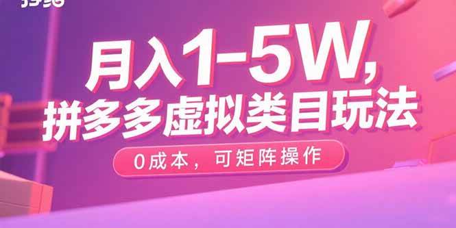 （15903期）月入1-5W，拼多多虚拟类目玩法，0成本，可矩阵操作-轻合创