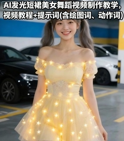 AI发光短裙美女舞蹈视频制作教学，视频教程+提示词(含绘图词、动作词)-轻合创