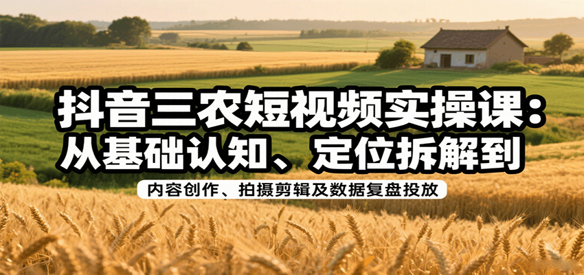 抖音三农短视频实操课：从基础认知、定位拆解到内容创作、拍摄剪辑及数据复盘投放-轻合创