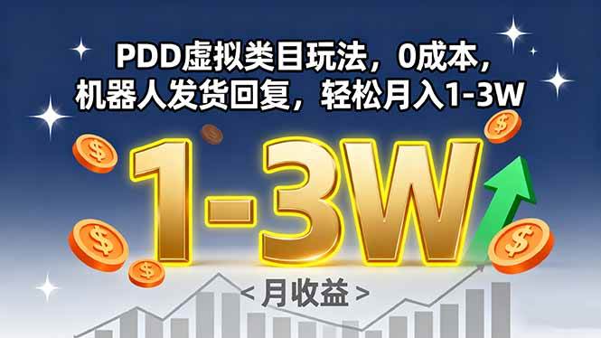 （15968期）PDD虚拟类目玩法，0成本，机器人发货回复，轻松月入1-3W-轻合创