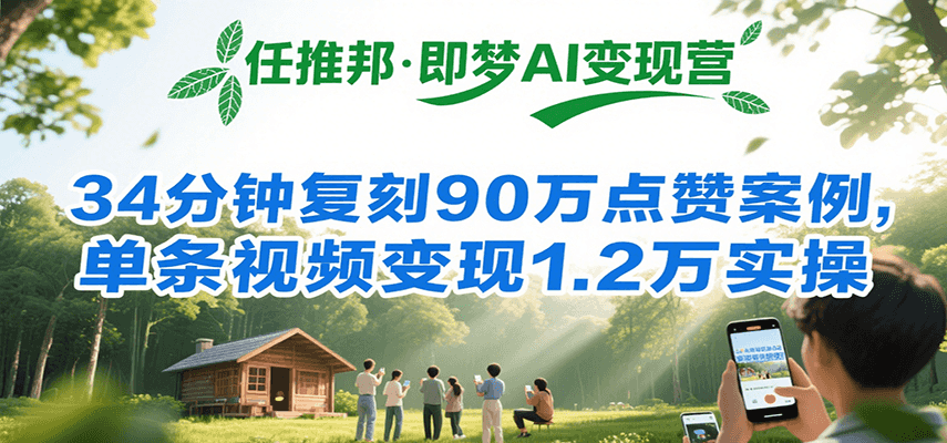 任推邦·即梦AI变现营，34分钟复刻90万点赞案例，单条视频变现1.2万实操-轻合创