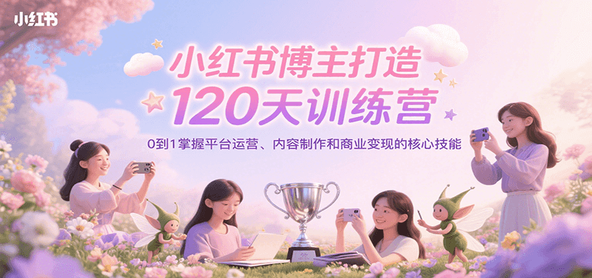 小红书博主打造120天训练营，0到1掌握平台运营、内容制作和商业变现-轻合创