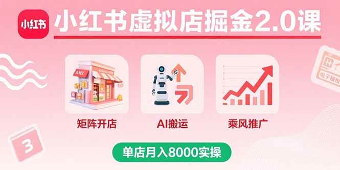 （15929期）小红书虚拟店掘金2.0课，矩阵开店+AI搬运+乘风推广，单店月入8000实操-轻合创
