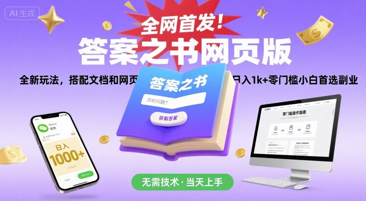 全网首发！答案之书网页版，全新玩法，搭配文档和网页，日入1k+零门槛小白首选副业【揭秘】-轻合创