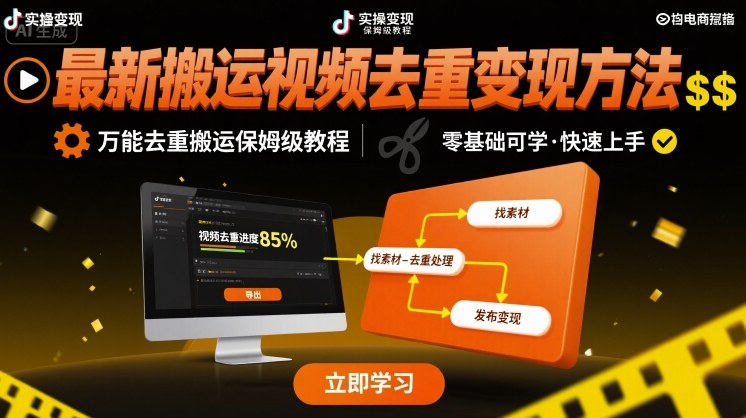 最新搬运视频去重变现方法，万能去重搬运保姆级教程-轻合创