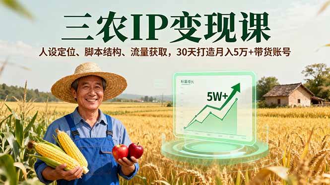 (16044期)三农IP变现课,人设定位、脚本结构、流量获取,30天打造月入5万+带货账号-轻合创