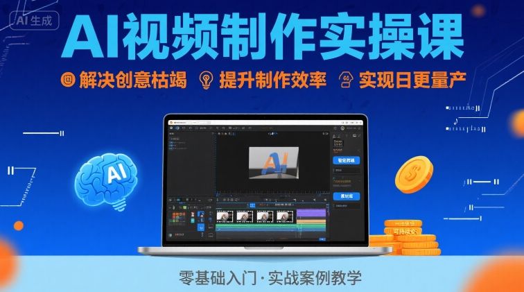 Ai视频制作实操课，解决创意枯竭、效率低下痛点，实现日更量产可持续变现-轻合创