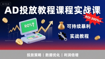 AD投放教程课程实战课，实现广告ROI300%+可持续暴利-轻合创