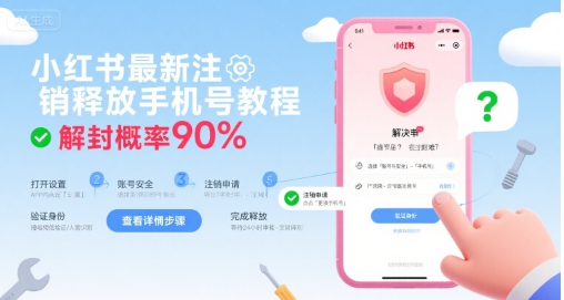 小红书最新注销释放手机号教程，解封概率90%-轻合创