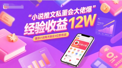 小说推文私董会大佬爆单经验分享收益12W，番茄小说每天稳定4位数收益-轻合创