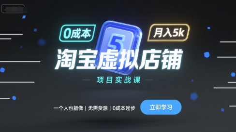 淘宝虚拟店铺项目实战课，一个人也能做，无需货源、0成本起步，月入5k-轻合创