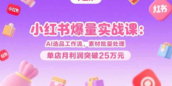 （15462期）小红书爆量实战课：AI选品工作流，素材批量处理，单店月利润突破25万元-轻合创