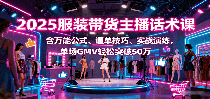 2025服装带货主播话术课，含万能公式、逼单技巧、实战演练，单场GMV轻松突破50万-轻合创