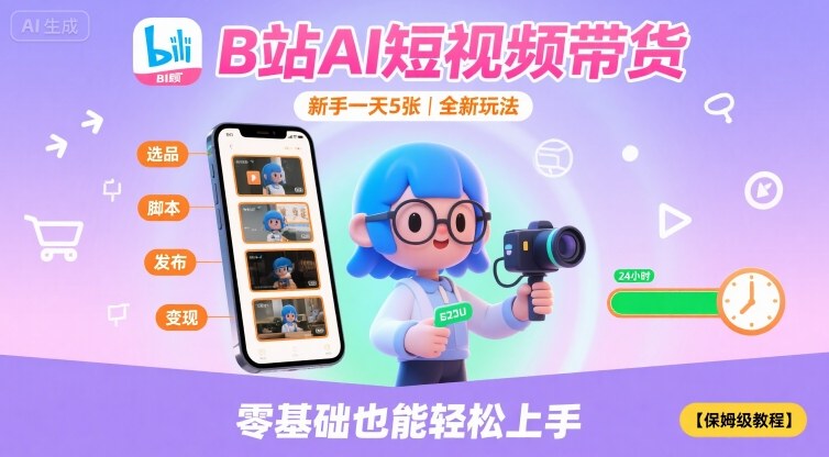 B站AI短视频带货，新手一天5张，全新玩法【保姆级教程】-轻合创