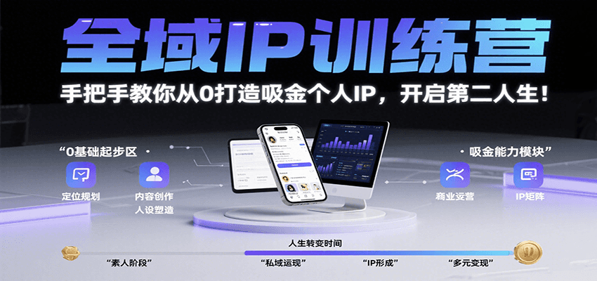 全域IP训练营，手把手教你从0打造吸金个人IP，开启第二人生！-轻合创