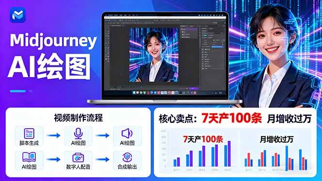 （16049期）AI绘图照片开口说话视频制作：Midjourney+数字人，7天产100条月增收过万-轻合创