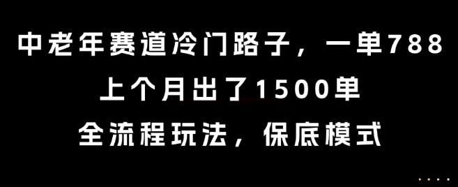 中老年赛道冷门路子，一单788，上个月出了1500单，全流程玩法，保底模式【揭秘】-轻合创