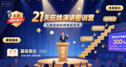 21天在线演讲密训营，王牌演讲招商课程系统-轻合创