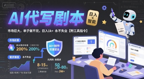 AI代写剧本，市场巨大，单子做不完，日入1k+ 永不失业【附工具指令】-轻合创