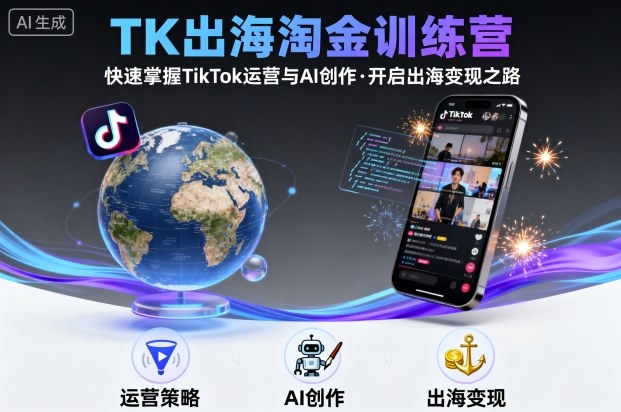 TK出海淘金训练营，助你快速掌握TikTok运营与AI创作，开启出海变现之路-轻合创
