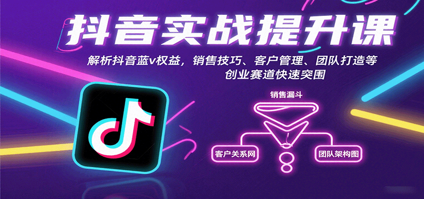 抖音实战提升课：解析抖音蓝v权益，销售技巧、客户管理、团队打造等创业赛道快速突围-轻合创