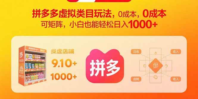 （15943期）拼多多虚拟类目玩法，0成本，可矩阵，小白也能轻松日入1000+-轻合创