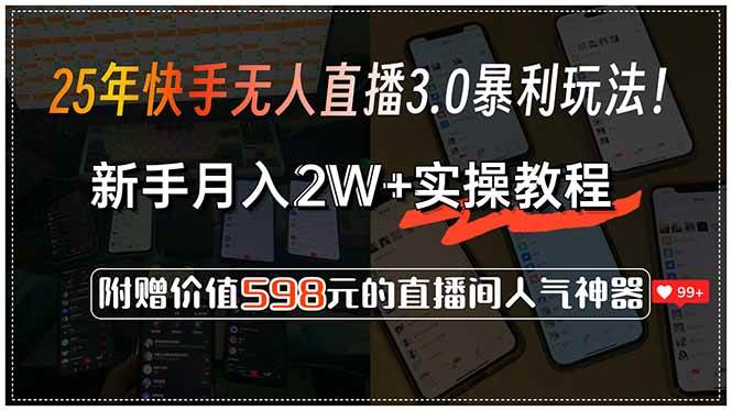 （15335期）25年快手无人直播3.0暴利玩法！，新手月入2W+实操教程，附赠价值598元…-轻合创