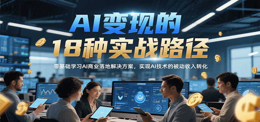 AI变现的18种实战路径，零基础学习AI商业落地解决方案，实现AI技术的被动收入转化-轻合创