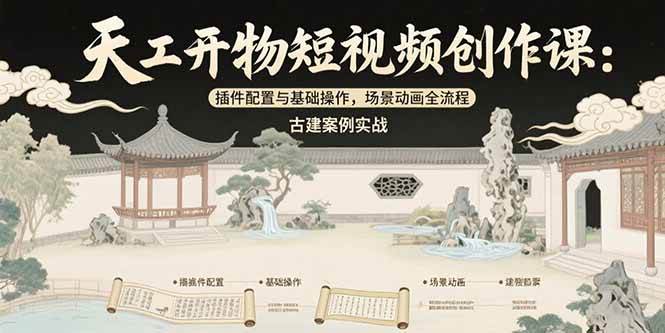 图片[1]-（15418期）天工开物短视频创作课：插件配置与基础操作，场景动画全流程 古建案例实战-轻合创
