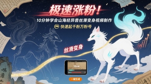 极速涨粉！10分钟学会山海经异兽丝滑变身视频制作，快速起千粉万粉号-轻合创