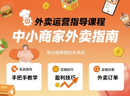 外卖运营指导课程，中小商家外卖指南，手把手带出能挣钱的外卖店-轻合创