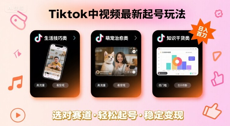 Tiktok中视频最新起号玩法，想要日入百刀，做好这几个赛道就可以了-轻合创