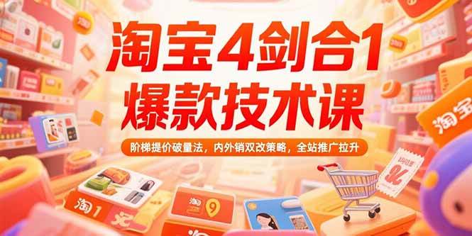 （15415期）淘宝4剑合1爆款技术课，阶梯提价破量法，内外销双改策略，全站推广拉升-轻合创