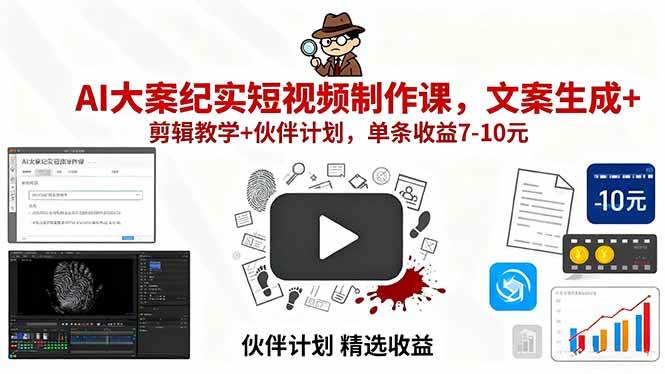 图片[1]-（15992期）AI大案纪实短视频制作课，文案生成+剪辑教学+伙伴计划，单条收益7-10元-轻合创