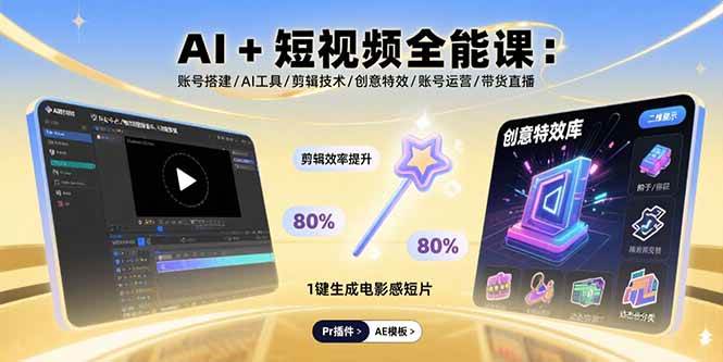 （15862期）AI+短视频全能课：账号搭建/AI工具/剪辑技术/创意特效/账号运营/带货直播-轻合创