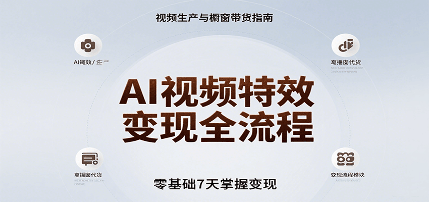 AI视频特效变现全流程，零基础7天掌握视频生产到橱窗带货变现-轻合创