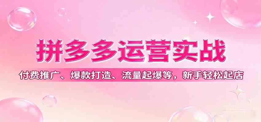 拼多多运营实战，付费推广、爆款打造、流量起爆等，新手轻松起店-轻合创