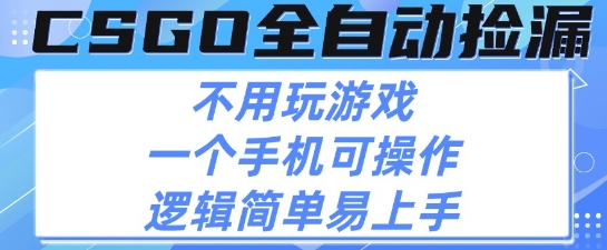 CSGO自动捡漏项目，最新独家玩法，不用挂G不用玩游戏，一个手机即可操作，新手小白轻松月入1W+【揭秘】-轻合创