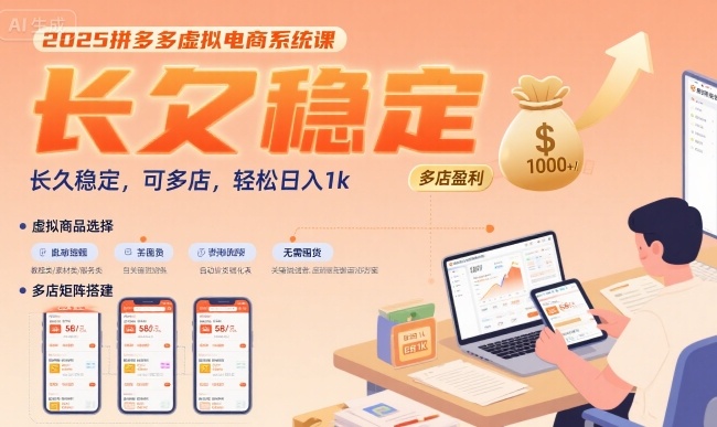 2025拼多多虚拟电商系统课，长久稳定，可多店，轻松日入1k-轻合创
