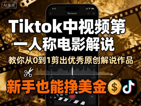 Tiktok中视频第一人称电影解说,教你从0到1剪出一个优秀的原创解说作品,新手也能挣美金-轻合创