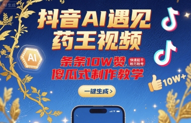 抖音AI遇见药王视频，条条10W赞，快速起千粉万粉号，傻瓜式制作教学-轻合创