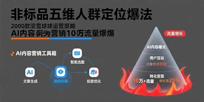 （15619期）非标品五维人群定位法，2000款滚雪球运营策略，AI内容营销10万流量引爆-轻合创