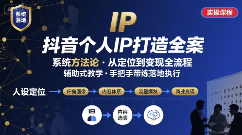抖音个人IP系统落地实操大课，实操课程，辅助落地-轻合创