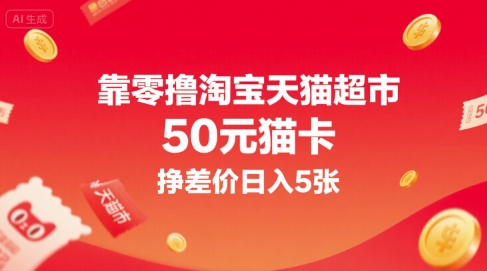 靠零撸淘宝天猫超市50元猫卡，挣差价日入5张-轻合创