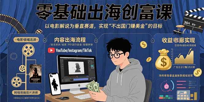 （15709期）零基础出海创富课：以电影解说为垂直赛道，实现不出国门赚美金的目标-轻合创