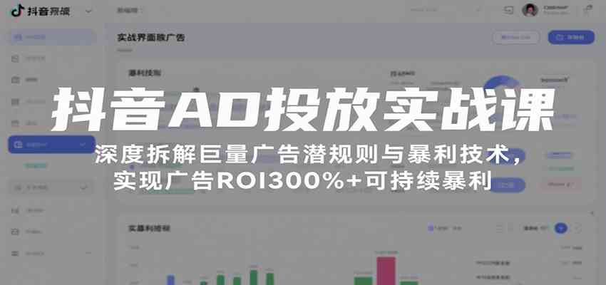 抖音AD投放实战课，深度拆解巨量广告潜规则与暴利技术，实现广告ROI300%+可持续暴利-轻合创