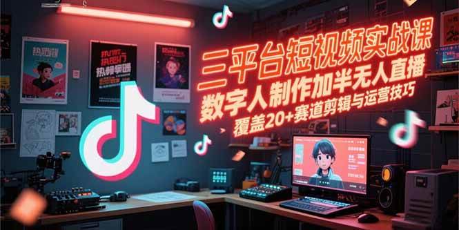 （15265期）三平台短视频实战课，数字人制作加半无人直播，覆盖20+赛道剪辑与运营技巧-轻合创